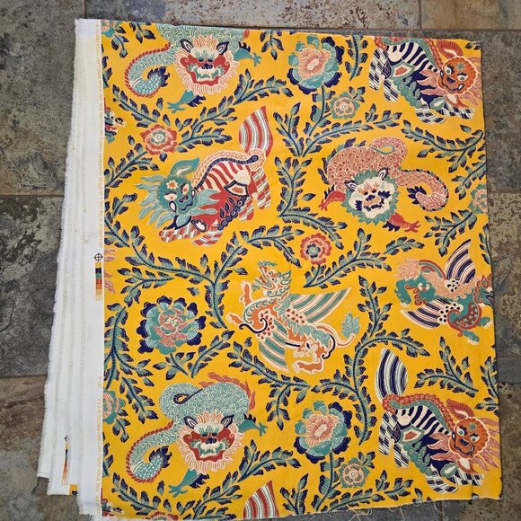 Java Jungle Yellow Asian Dragon Themed Fabric Soil & Stain Repellent Finish - Picture 2 of 12